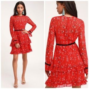Lulus Floral to See Red Floral Print Mini Dress
